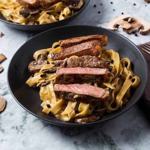 Creamy Steak Fettuccine - Cooking with Carbs